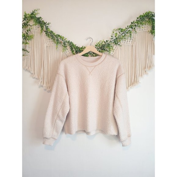 American Eagle Ivory Long Sleeve Crewneck Pullover Sherpa Sweatshirt, Size XS - Picture 3 of 7